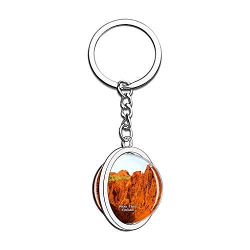 Hqiyaols Keychain Duna de Arena roja de Vietnam MUI Ne Phan Thiet Cristal Girar Acero Inoxidable Llavero Viajes Ciudad Recuerdo Llavero