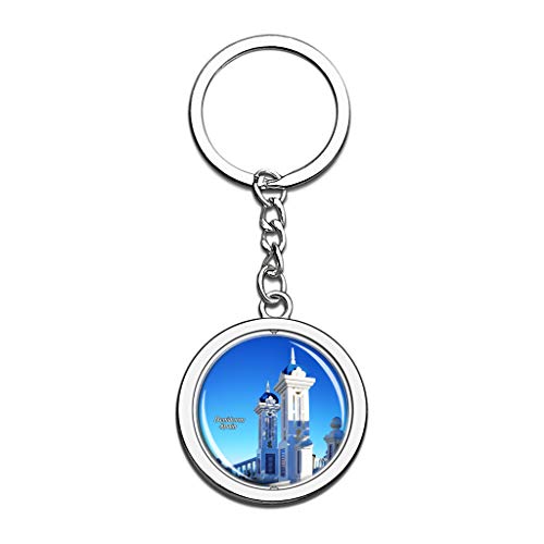 Hqiyaols Keychain España Casco Antiguo Benidorm Cristal Girar Acero Inoxidable Llavero Viajes Ciudad Recuerdo Llavero