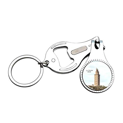 Hqiyaols Keychain España Hercules Tower La Coruna Cortaúñas Abridor de Botellas Lima de uñas Llavero Cristal Acero Inoxidable Multifuncional Recuerdo Regalo