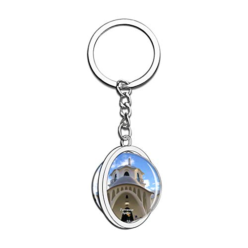 Hqiyaols Keychain España Masia Freixa Terrassa Cristal Girar Acero Inoxidable Llavero Viajes Ciudad Recuerdo Llavero