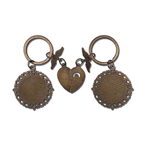 Hqiyaols Keychain España Puente Romano Catedral Salamanca Pareja Llavero Día de San Valentín Llavero Adornos Recuerdo Coleccionable Cristal redondo Bronce Metal 2pcs / Set