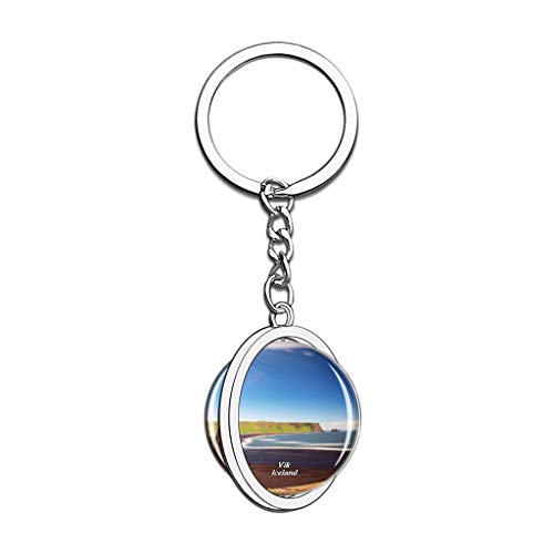 Hqiyaols Keychain Islandia Playa De Arena Negra Vik Cristal Girar Acero Inoxidable Llavero Viajes Ciudad Recuerdo Llavero