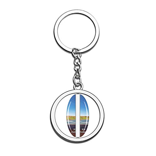 Hqiyaols Keychain Islandia Playa De Arena Negra Vik Cristal Girar Acero Inoxidable Llavero Viajes Ciudad Recuerdo Llavero