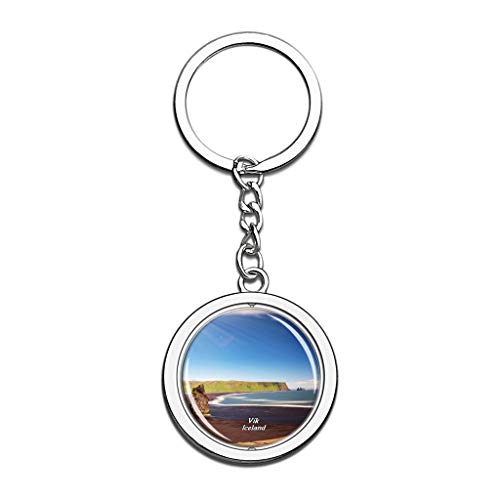 Hqiyaols Keychain Islandia Playa De Arena Negra Vik Cristal Girar Acero Inoxidable Llavero Viajes Ciudad Recuerdo Llavero
