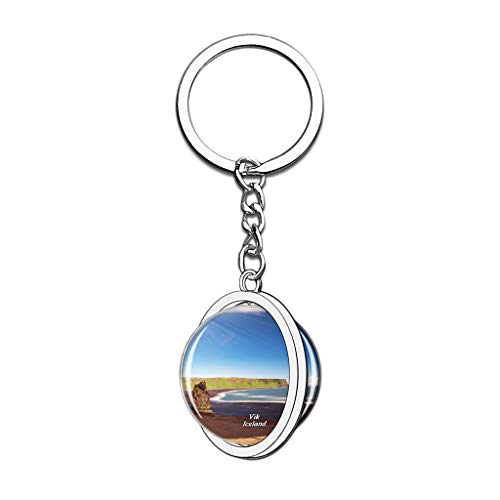 Hqiyaols Keychain Islandia Playa De Arena Negra Vik Cristal Girar Acero Inoxidable Llavero Viajes Ciudad Recuerdo Llavero