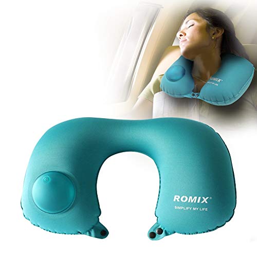 HUANGMENG Almohada for el Cuello Presión portátil Inflable en Forma de U TPU Almohada de Viaje, Tamaño: 46.5 * 30 cm (Color : Blue)