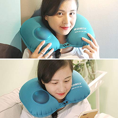 HUANGMENG Almohada for el Cuello Presión portátil Inflable en Forma de U TPU Almohada de Viaje, Tamaño: 46.5 * 30 cm (Color : Blue)