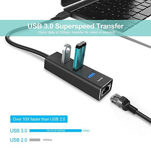 HUB USB 3.0, Techole Aluminio USB Hub Ethernet Adaptador 10/100/1000 Mbps Gigabit Ethernet, 3 USB 3.0 Puertos con Tarjeta Red LAN RJ45 y Adaptador USB C para Mac, Chromebook, Windows 10/8/7/XP, Linux