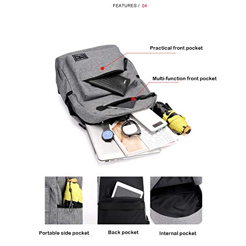Huhuya Mochila Casual Moda Interfaz de Carga USB Multifunción Bolsa de Viaje Gris para Estudiantes