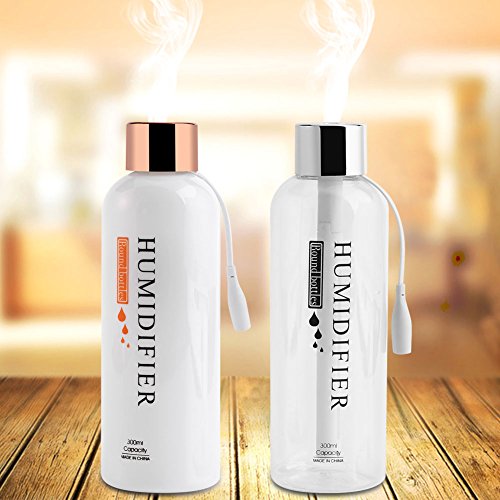 Humidificador Ultrasónico 300 ml Mini Botella Fresco Humidificador de Niebla USB Ultrasónico Humidificador Purificador de Aire para el Coche de Viaje Oficina de Escritorio dormitorio(Silver)