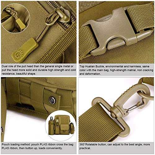 Huntvp Táctical Mochila de Bandolera Bolsa de Hombro del Mensajero Bolsa de la Llave Impermeable para Correr Senderismo Ciclismo Camping Caza, Color Marrón