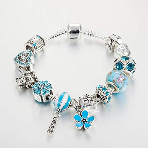 HUSHOUZHUO Plata Pulseras del Encanto para Las Mujeres Rango Globo De Aire Caliente Bricolaje Perlas Cupones Pulseras De Regalo