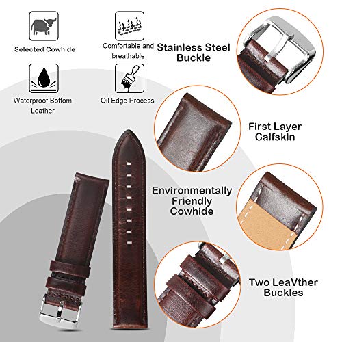 HVDHYY Correa Cuero Piel Becerro Reemplazo De La Correa Y Herramienta De Reparación Varilla Resorte Regalo para Hombres Mujeres 20MM Marrón Oscuro