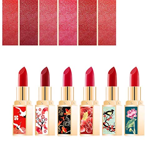 hvxjxk 6pcs del Lápiz Labial Hidratante China De Estilo Retro a Prueba De Agua Y De Larga Duración Barra De Labios Mate Pintalabios para Muchachas De Las Mujeres