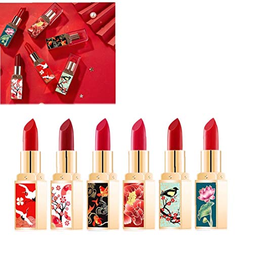 hvxjxk 6pcs del Lápiz Labial Hidratante China De Estilo Retro a Prueba De Agua Y De Larga Duración Barra De Labios Mate Pintalabios para Muchachas De Las Mujeres