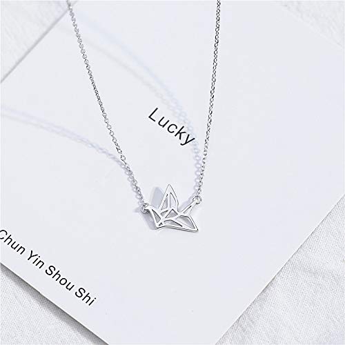 HWADMW S925 Plata de Ley Que Desea mil grullas de Papel Collar Cadena de clavícula Femenina Simple Temperamento Forestal Diseño de nicho Regalo de San Valentín