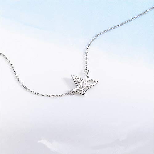 HWADMW S925 Plata de Ley Que Desea mil grullas de Papel Collar Cadena de clavícula Femenina Simple Temperamento Forestal Diseño de nicho Regalo de San Valentín