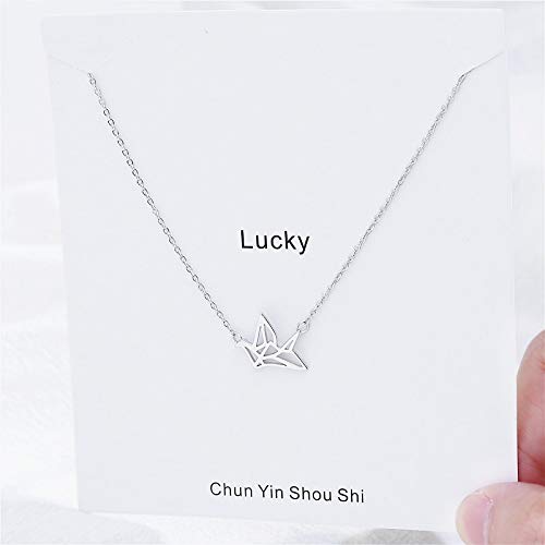 HWADMW S925 Plata de Ley Que Desea mil grullas de Papel Collar Cadena de clavícula Femenina Simple Temperamento Forestal Diseño de nicho Regalo de San Valentín