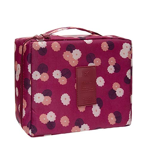 HXSJ W Linda Bolsa de cosméticos de Lavado de Tela Oxford Bolsa de cosmético del Recorrido de Almacenamiento del Recorrido del Bolso del Maquillaje (Color : Burgundy Flower, Size : 21 * 17.5 * 10CM)