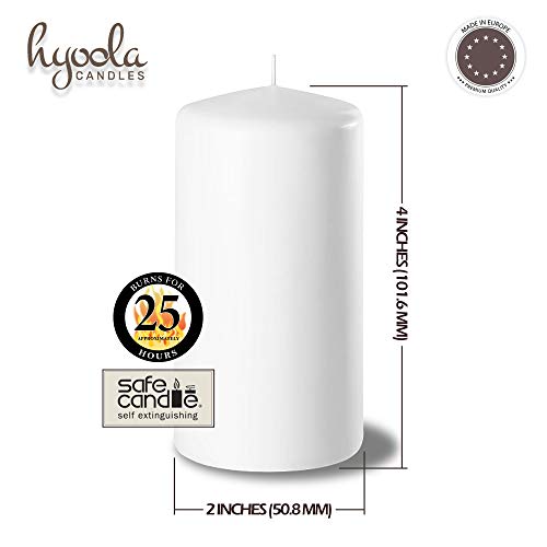 Hyoola Velas de pilar blancas de 2 pulgadas x 4 pulgadas – Paquete de 24 velas sin perfume – Fabricadas en Europa