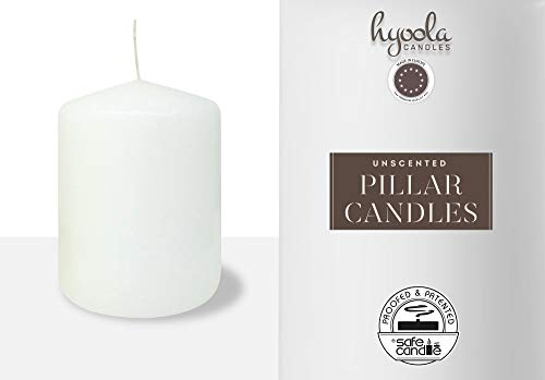 HYOOLA - Velas de pilar blancas de 3 x 4 pulgadas, sin perfume, 6 unidades, fabricado en Europa