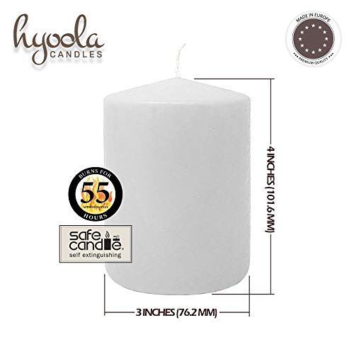 HYOOLA - Velas de pilar blancas de 3 x 4 pulgadas, sin perfume, 6 unidades, fabricado en Europa