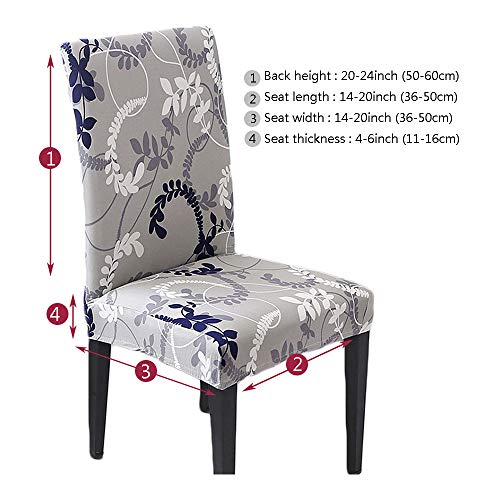 HZDHCLH - Funda para silla, color crema y lavable para 4/6 piezas, protector de silla de instalación elástica, poliéster elastano, Patrón gris/hoja., 4 PCS