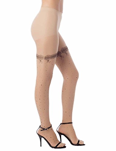 iB-iP Mujer Correa Encaje Copos De Nieve Sin Costuras 5 DEN transparente Medias, Tamaño: M-L, Crema