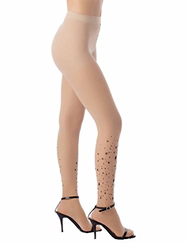 iB-iP Mujer Tatuajes Estrella Imitación Sin Costuras 5 DEN transparente Medias, Tamaño: M-L, Crema