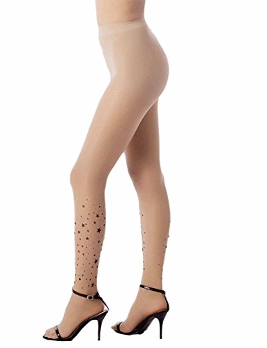 iB-iP Mujer Tatuajes Estrella Imitación Sin Costuras 5 DEN transparente Medias, Tamaño: M-L, Crema