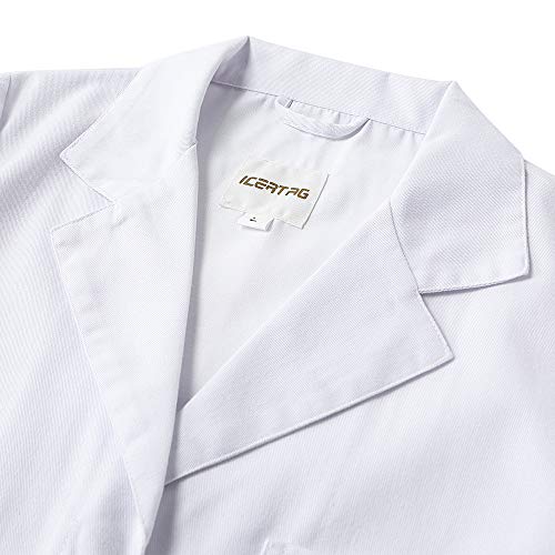 Icertag Bata de Laboratorio, médico Abrigo Abrigo de Mujer, Abrigo Blanco para Damas, Adecuado para Estudiantes de la Escuela Laboratorio de Ciencia Enfermera Cosplay Vestido de algodón (Large)