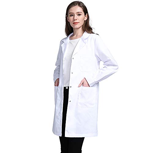 Icertag Bata de Laboratorio, médico Abrigo Abrigo de Mujer, Abrigo Blanco para Damas, Adecuado para Estudiantes de la Escuela Laboratorio de Ciencia Enfermera Cosplay Vestido de algodón (Large)