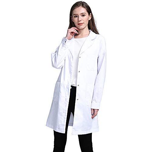 Icertag Bata de Laboratorio, médico Abrigo Abrigo de Mujer, Abrigo Blanco para Damas, Adecuado para Estudiantes de la Escuela Laboratorio de Ciencia Enfermera Cosplay Vestido de algodón (Large)