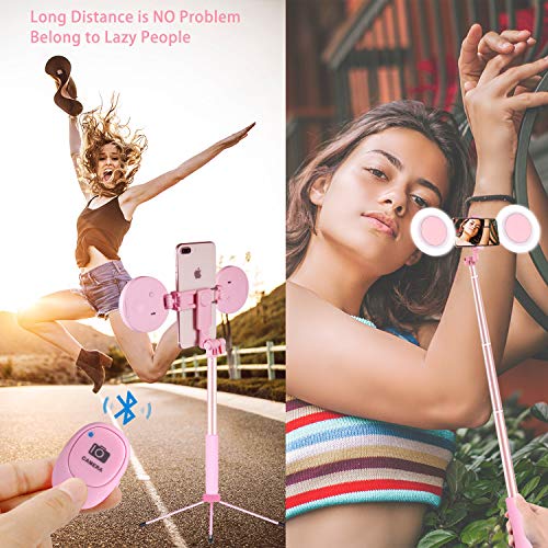 iEGrow Aro de Luz para Movil 3in1 Anillo de Luz USB Selfie Light Ring con Soporte Trpode y Bluetooth Palo Selfie para Fotografa Youtube Video Maquillaje