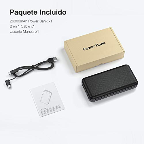 IEsafy Batería Externa 26800mAh Power Bank con 2 Salida y 2 Entrada Cargador Movil Portátil para Xiaomi Redmi Samsung Huawei y más Smartphone