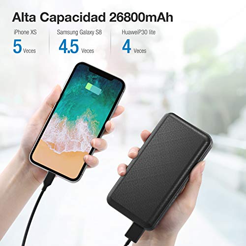 IEsafy Batería Externa 26800mAh Power Bank con 2 Salida y 2 Entrada Cargador Movil Portátil para Xiaomi Redmi Samsung Huawei y más Smartphone