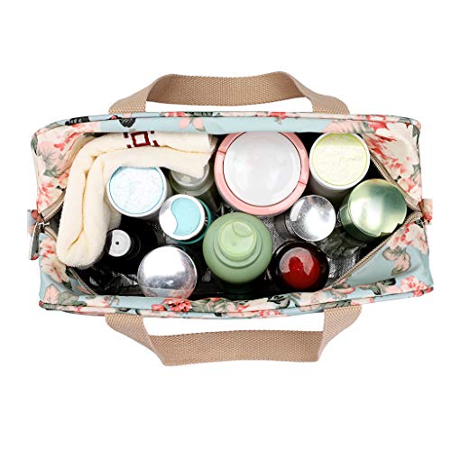 IGNPION - Neceser de viaje para mujer, grande, impermeable, neceser organizador de maquillaje, neceser para natación, gimnasio, Flor azul claro. (Multicolor) - IGN481