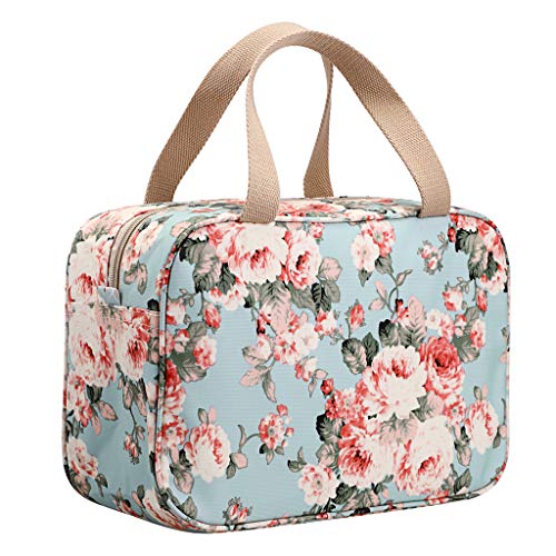 IGNPION - Neceser de viaje para mujer, grande, impermeable, neceser organizador de maquillaje, neceser para natación, gimnasio, Flor azul claro. (Multicolor) - IGN481