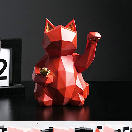 IHCIAIX Estatua, Estatua de Gato de la Suerte, estatuas de Animales geométricas, para decoración del hogar, TV, Sala de Estar, estatuilla, Escultura Creativa de Enfriador de Vino, Rojo, 24.5x18.5
