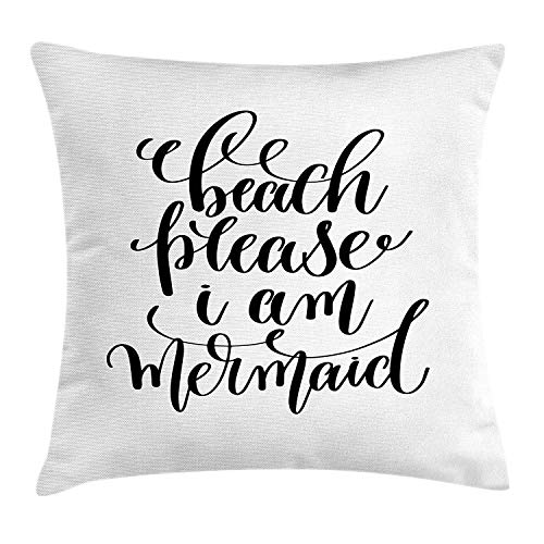 I'm Mermaid Calligraphic Cool Font Mermaid Theme Supportive Quote One Color Pattern Black White Pillowcase 18"x18" Pillow Protector Cover
