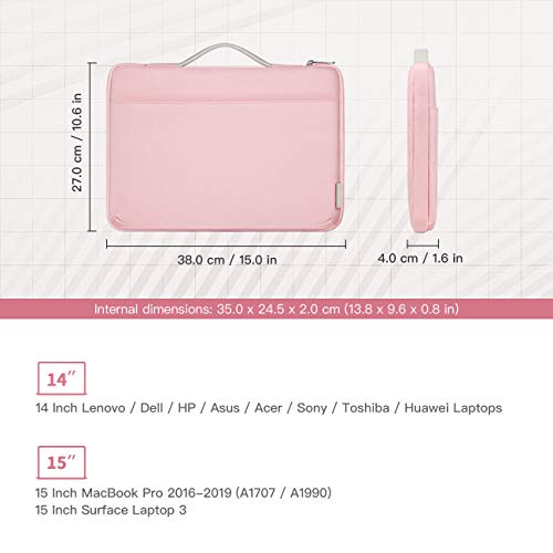 Inateck Funda para Portátiles Maletín de Ordenador Compatible con 14 Pulgadas Portátiles y MacBook Pro 2019/2018/2017/2016(A1990/A1707), 15 Surface Laptop 3 Manga Bolsa Blanda, Rosado