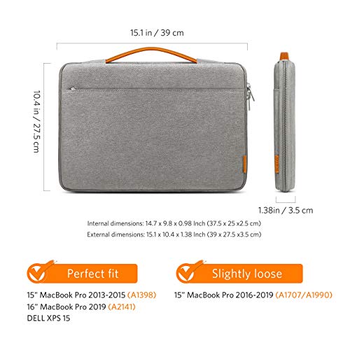 Inateck Maletín para Portátil Compatible con 16 Pulgadas MacBook Pro 2019/15 '' MacBook Pro 2013-2015 / MacBook Pro 2019/2018/2017/2016 (A1990 / A1707) / Surface Book 2, Gris