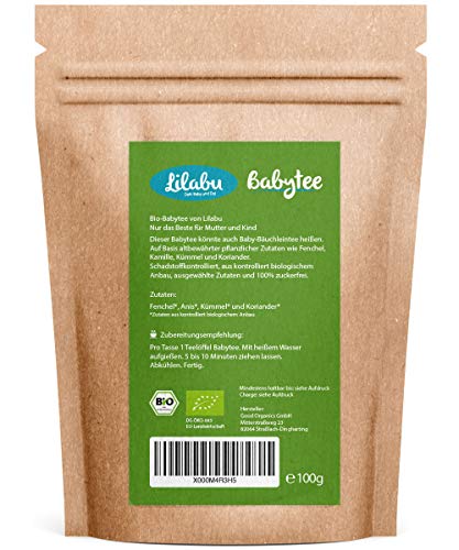 Infusión para bebés orgánica Lilabu 100 g - infusión de hierbas - 100% infusión estomacal orgánica, sin aditivos - producto natural puro según una vieja receta de parteras - recomendado por mibaby.de