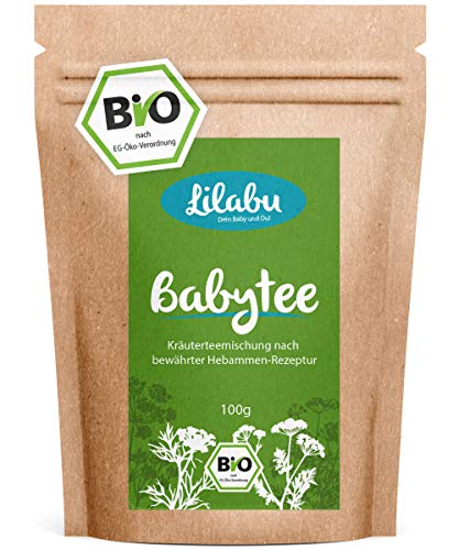 Infusión para bebés orgánica Lilabu 100 g - infusión de hierbas - 100% infusión estomacal orgánica, sin aditivos - producto natural puro según una vieja receta de parteras - recomendado por mibaby.de