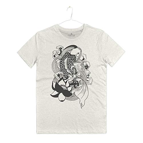 INSIDETSHIRT - Camiseta de Hombre con Tatuaje de Carpa Koi japonés, Flor de Loto japonés, Koi Fish Tattoo, Camiseta Unisex Blanco cálido S
