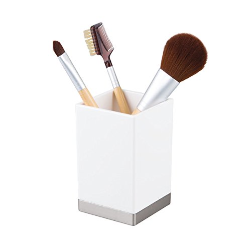 InterDesign Clarity Vaso para higiene bucal, portacepillos de baño en plástico, soporte para cepillos de dientes, blanco/plateado mate