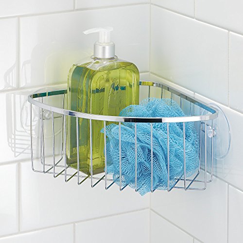 InterDesign - Gia - Organizador de cubículo de ducha, con ventosas; para champú, acondicionador, jabón - rinconero - Cromado
