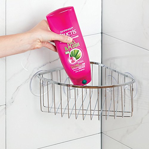 InterDesign - Gia - Organizador de cubículo de ducha, con ventosas; para champú, acondicionador, jabón - rinconero - Cromado