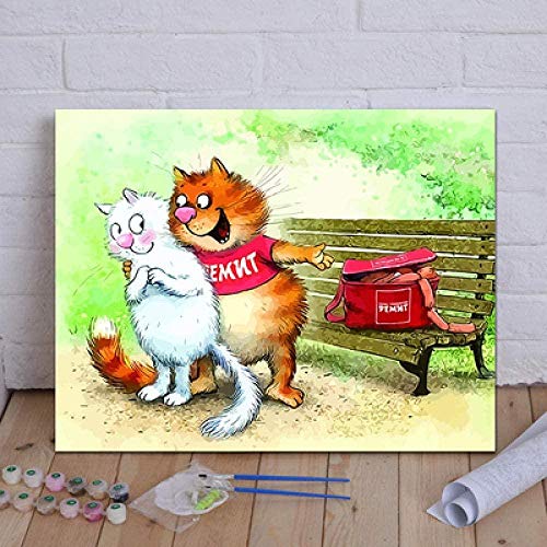 IOIUG DIY Children Adult Digital Oil Painting Kit Linen Canvas Animal Mandarin Duck Home Decoration-with Frame-40x50cm
