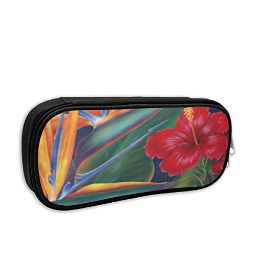 IOPLK Lindo estuche de lona para lápices, estuche para lápices portátil con compartimentos para niñas adolescentes (Floral Bird Tropical Paradise Hawaii)